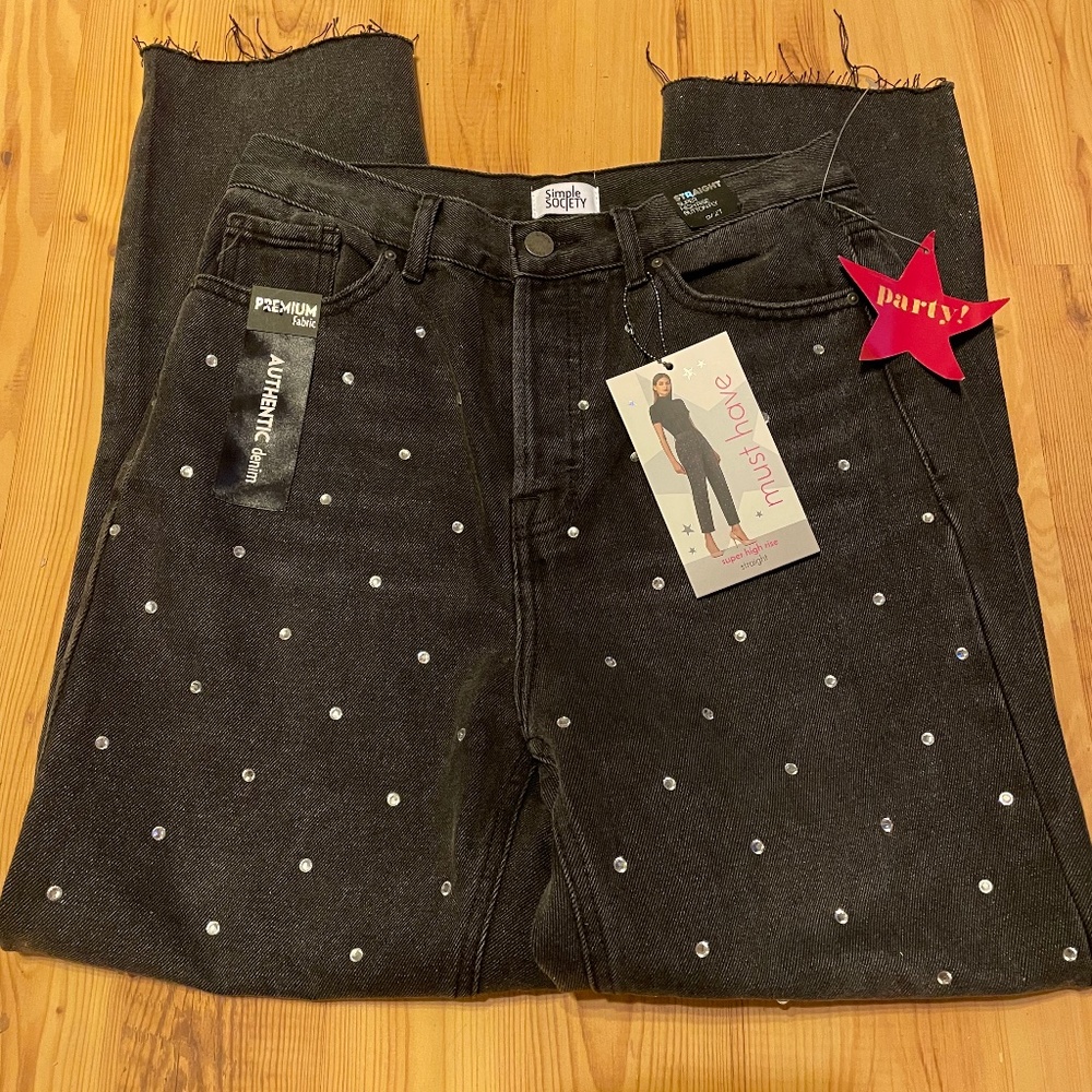 Black Denim Jeans with Rhinestones size 5/27
